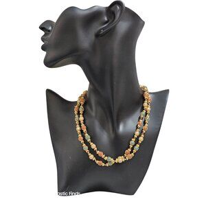 Multi-Color Gold Tone Christmas Beaded Necklace With Red Green & White Beads